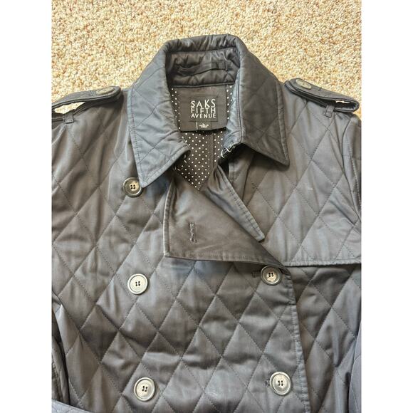 SAKS FIFTH AVENUE Quilted, Double breasted Trench Coat, size women's LG - Picture 14 of 16